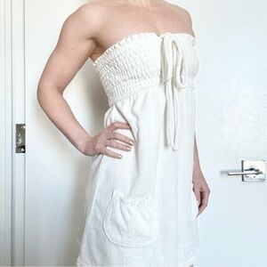 Xhileration White Terrycloth Strapless Bathing Suit Coverup Pockets Beach Y2K S